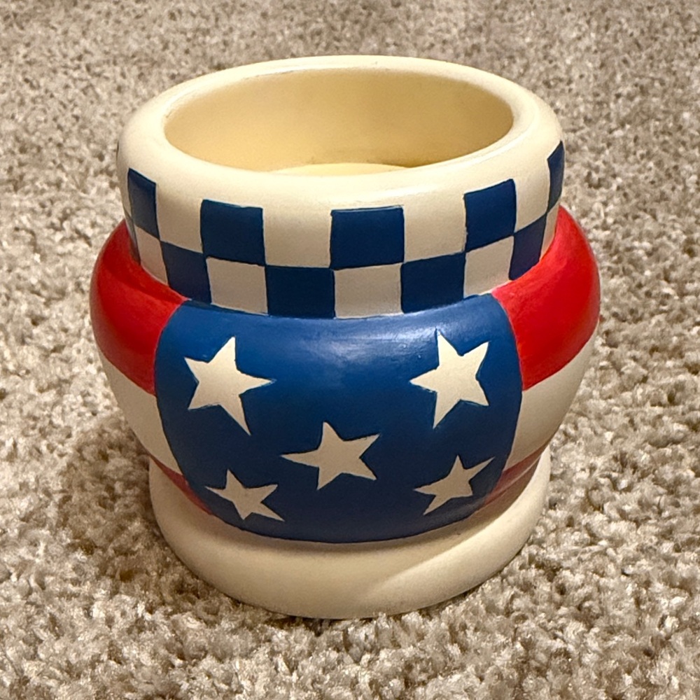 PartyLite patriotic Red, Blue, and Cream Star candle holder EUC